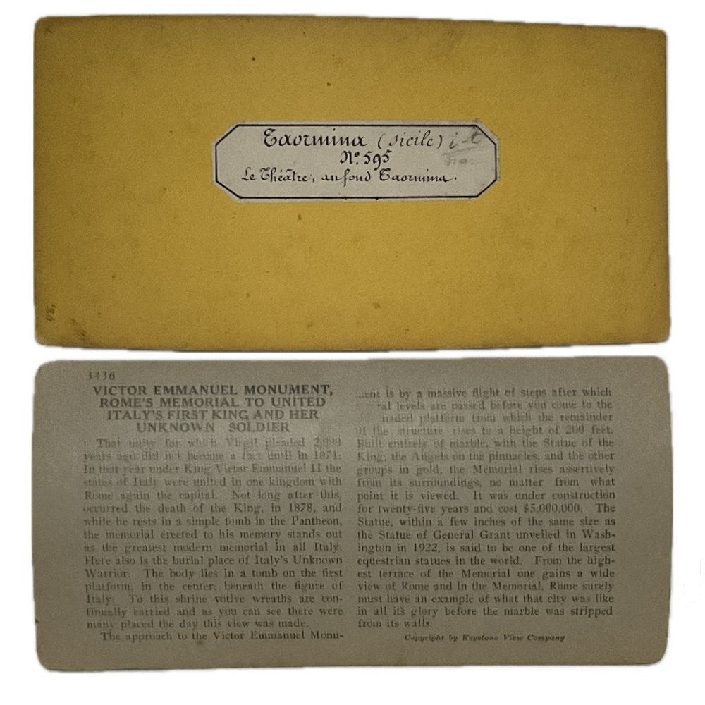 Vintage Stereoscope Stereoview Cards Italy - Taormina, Rome Victor Emmanuel. - Picture 2 of 4